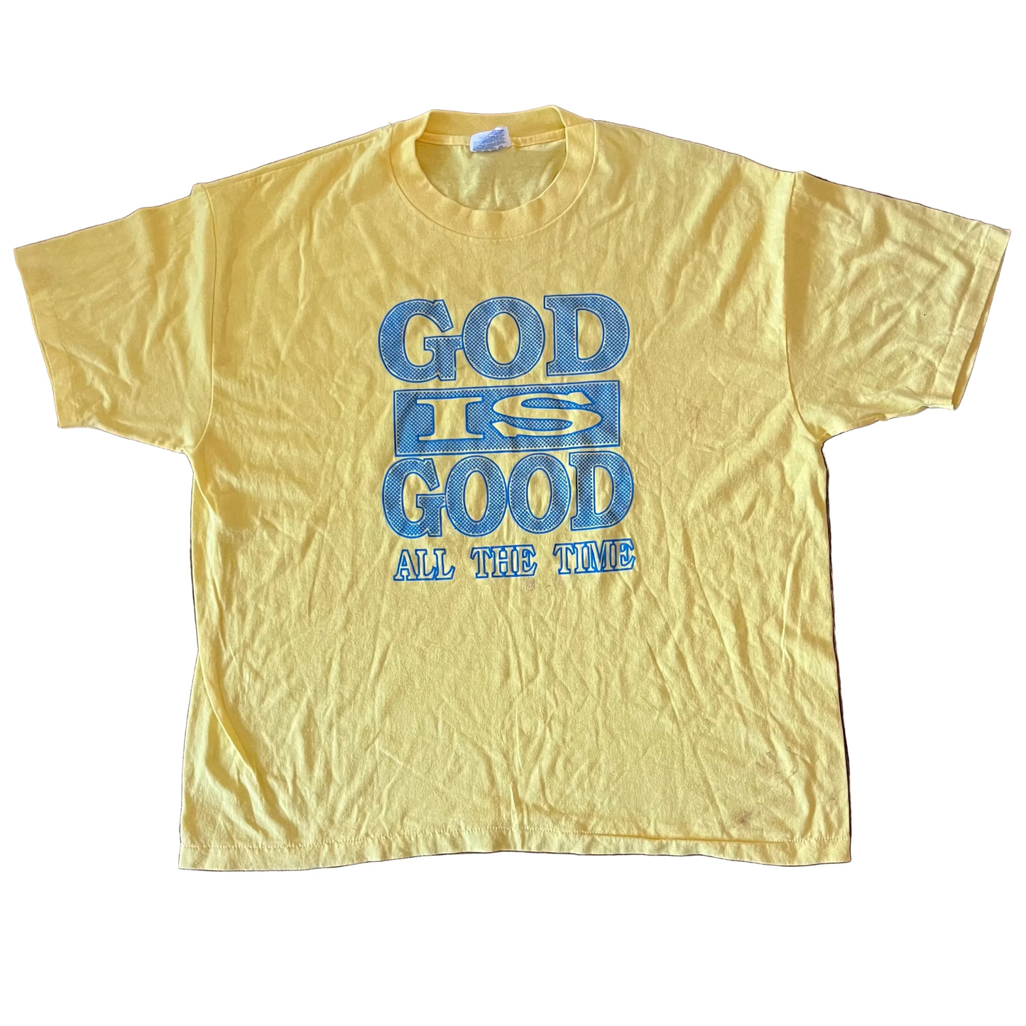 90’s Hanes Heavyweight God is Good All the Time Yellow Tshirt - Large - 23.5" x 28"