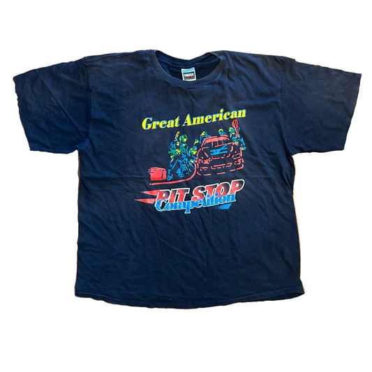 90's Tultex Great American Pit Stop Competition Black Tshirt - XLarge - 26" x 30"