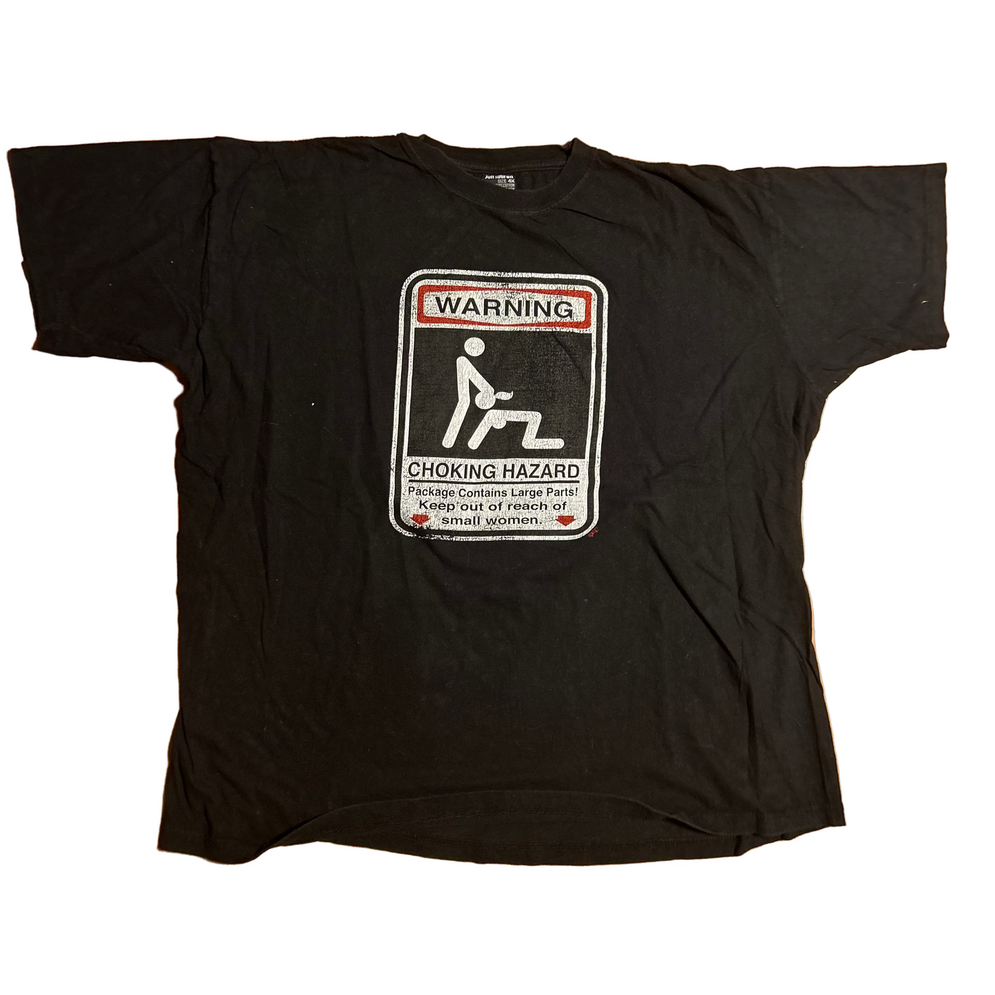Jon Lauren Warning Choking Hazard Small Parts Sign Black Cotton Tshirt - XLarge - 29" x 31"