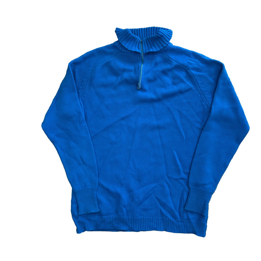 60/70's Blue Acrylic Quarter Zip Turtleneck Sweater - Small - 19" x 24.5"