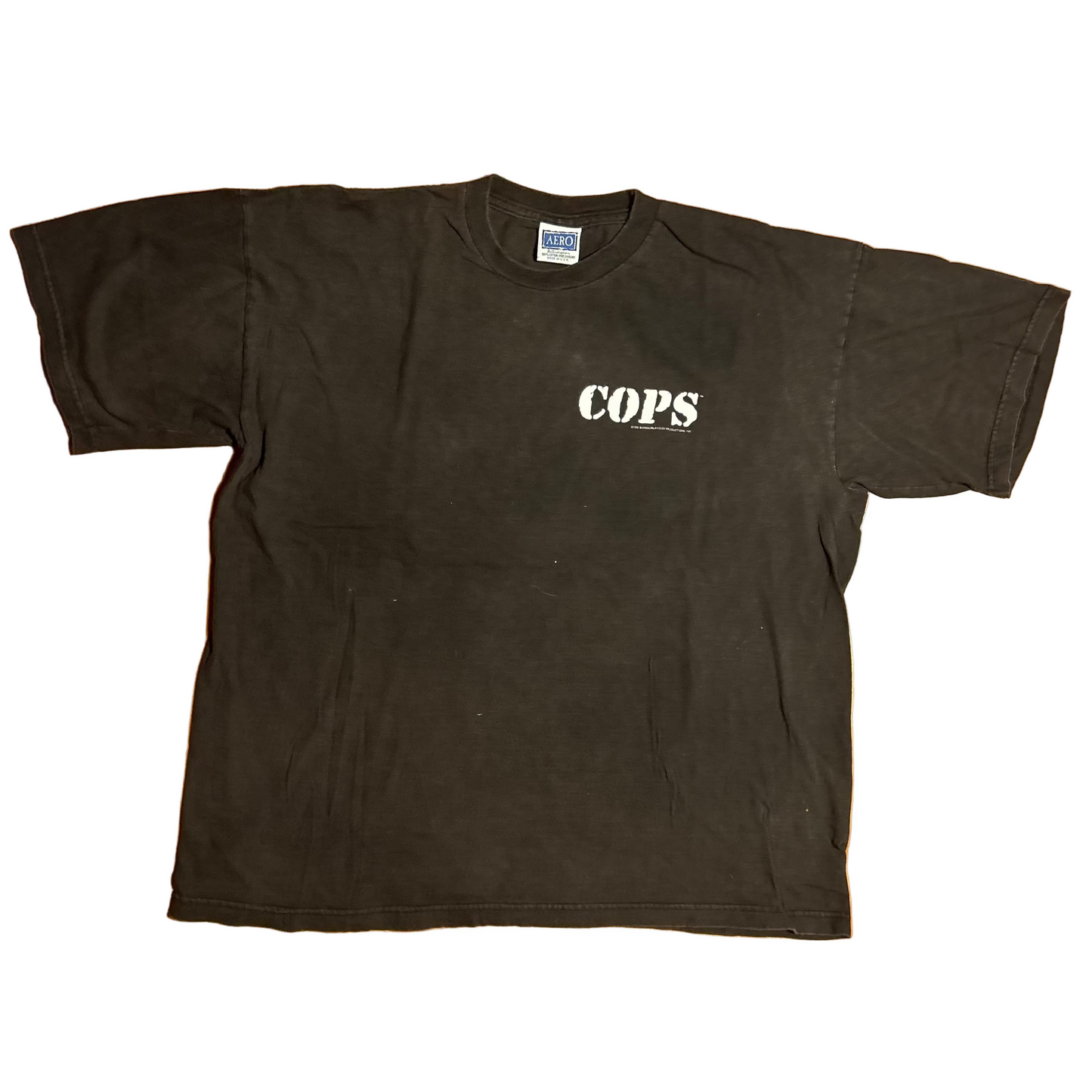 90’s AERO Cops 1996 TV Show Black Grey Faded Cotton Tshirt - Boxy XLarge - 25" x 27"