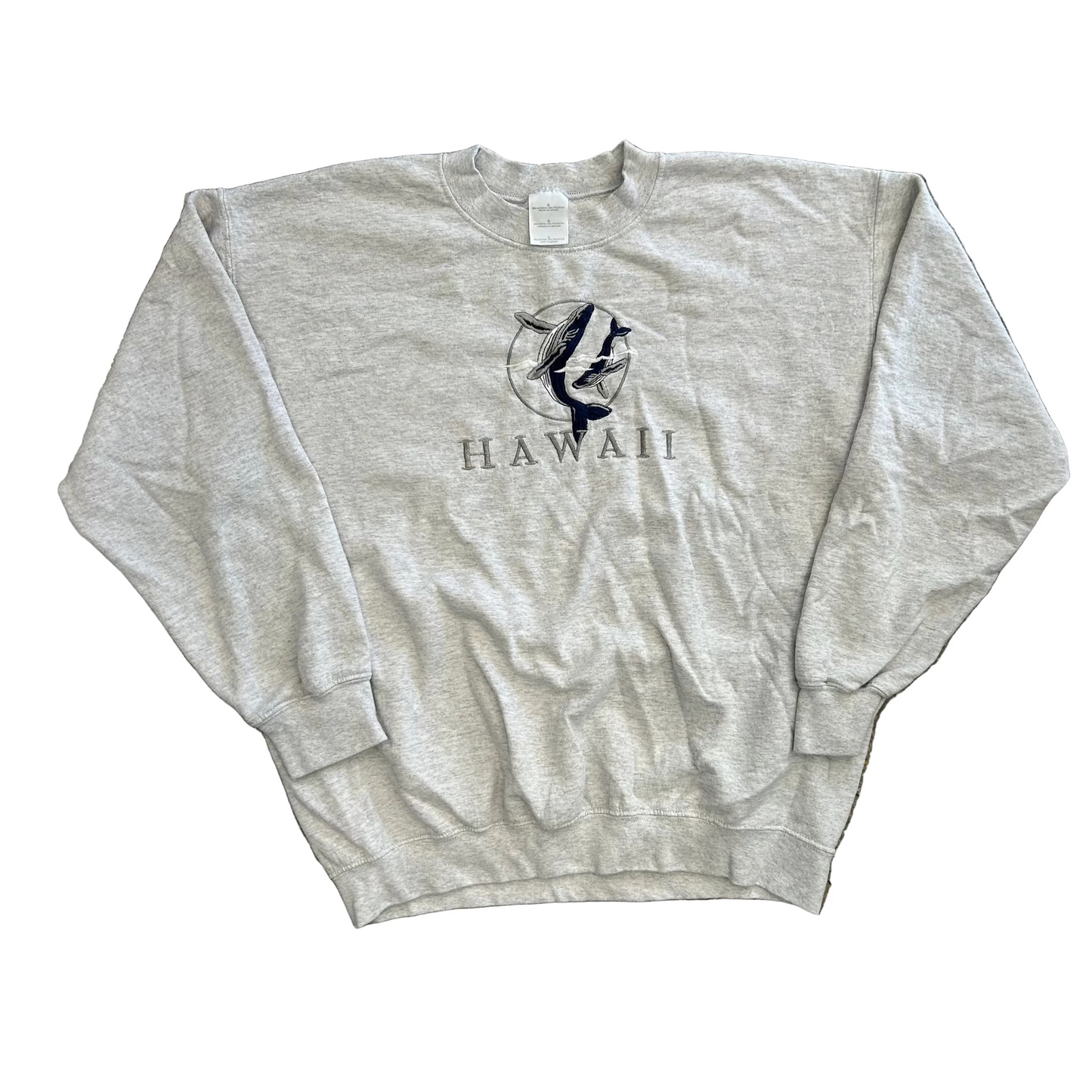 Hawaii Whale Embroidered Crewneck Sweatshirt - XLarge - 24" x 26.5"