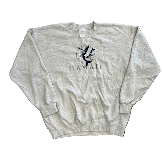 Hawaii Whale Embroidered Crewneck Sweatshirt - XLarge - 24" x 26.5"