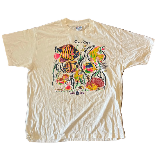 80/90’s Hanes Fifty Fifty Earth Now San Diego White Tshirt - Large - 23" x 29"