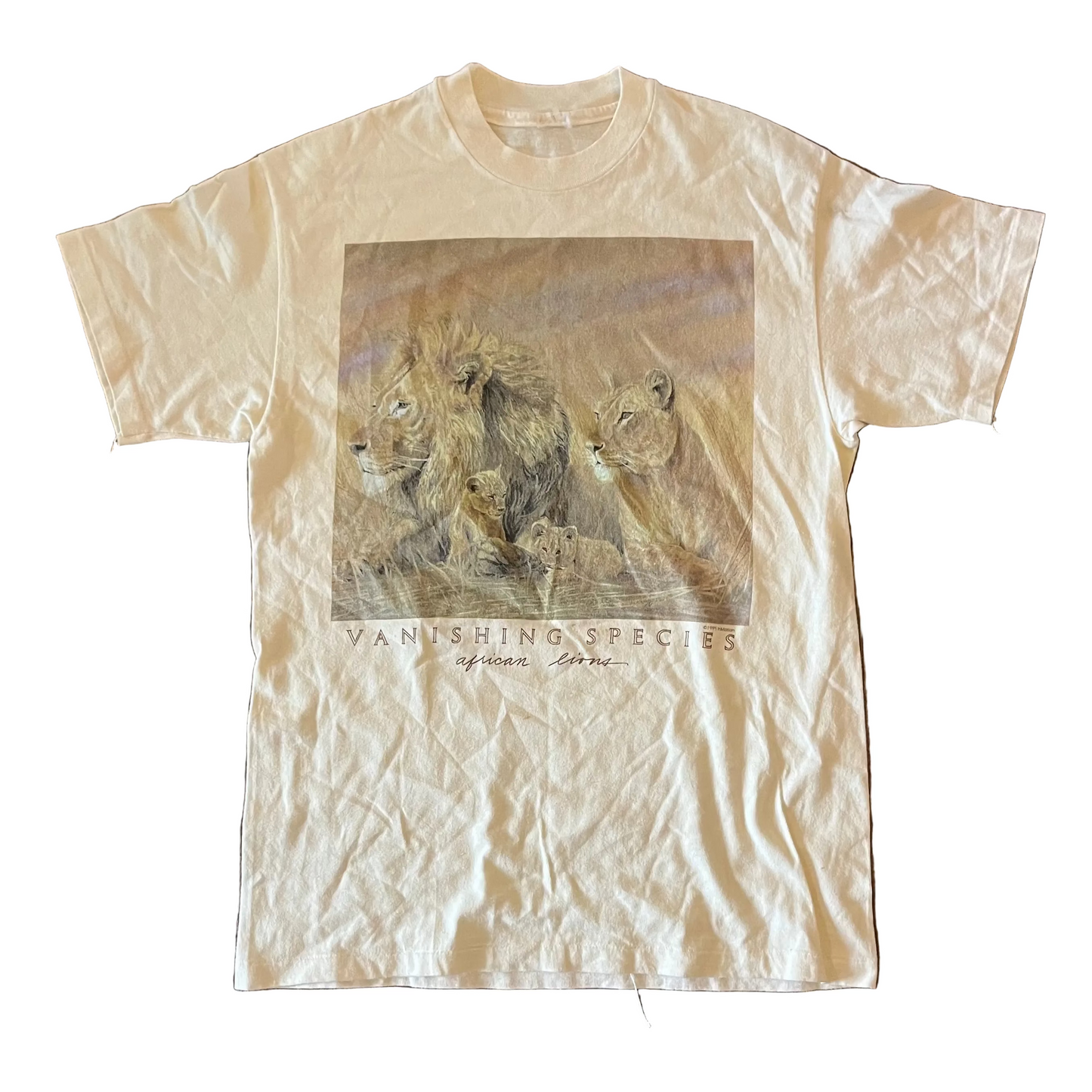 90’s African Lions Vanishing Species Tan Tshirt - Small - 19" x 29"