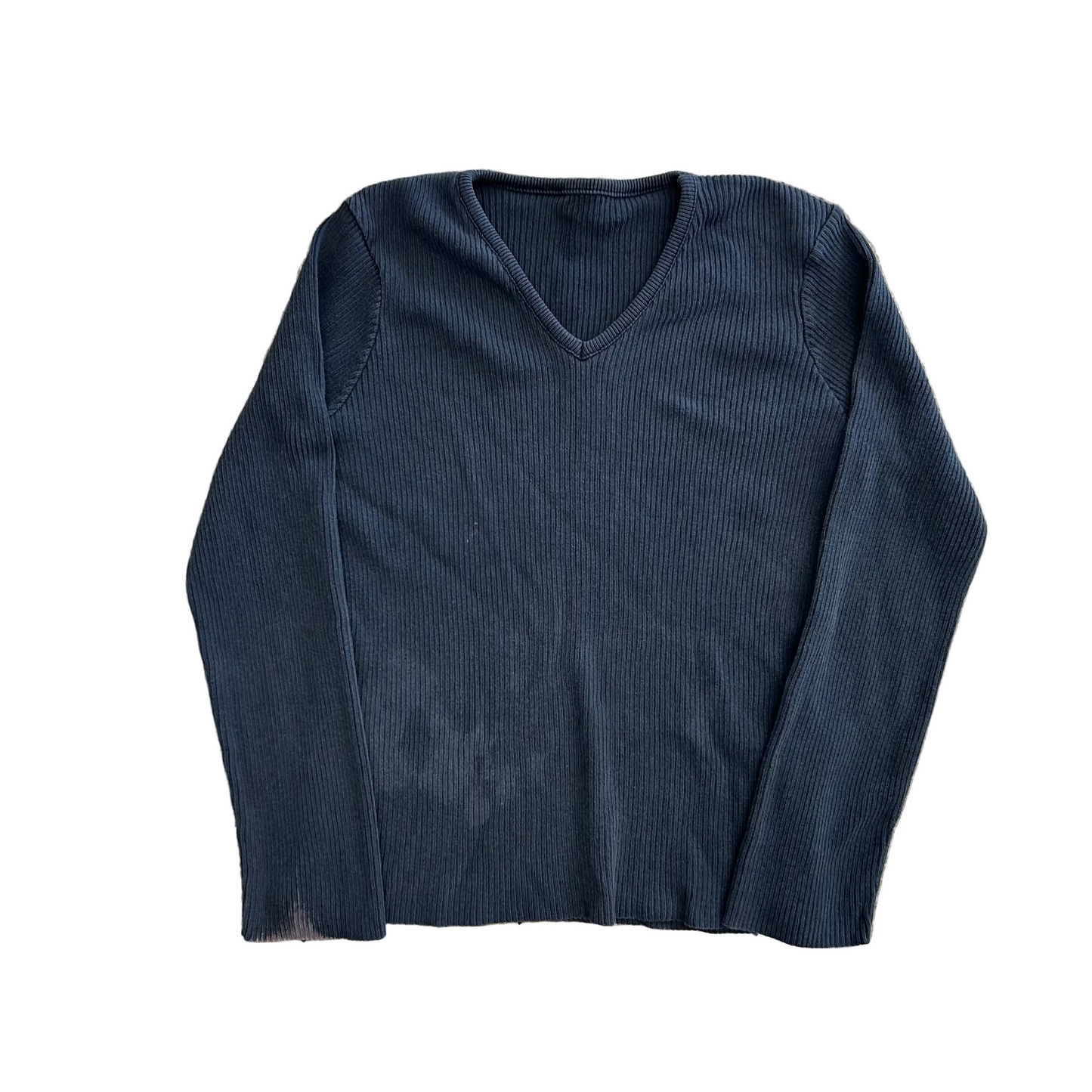 Black Grey VNeck Longsleeve Shirt - Small - 18" x 23"