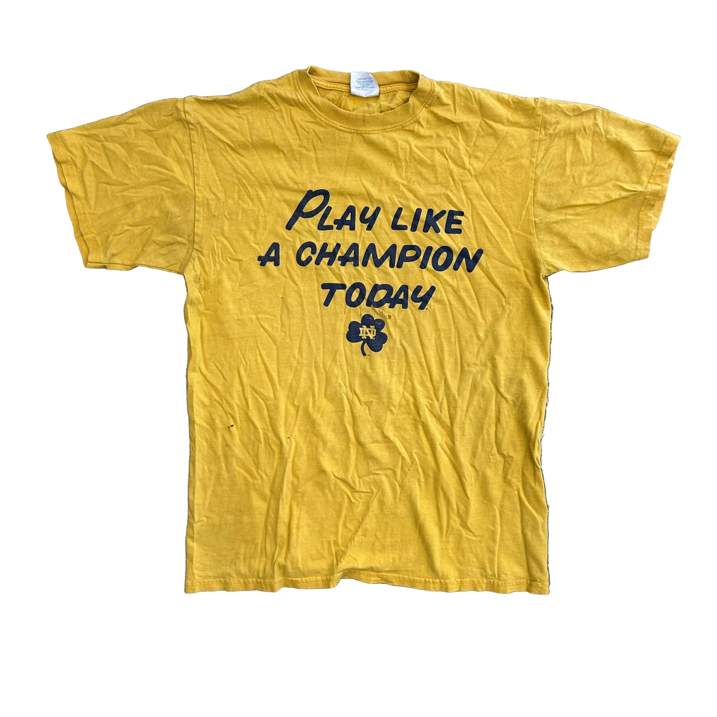 Majestic Notre Dame Play Like a Champion Yellow Tshirt - Medium - 21" x 28"