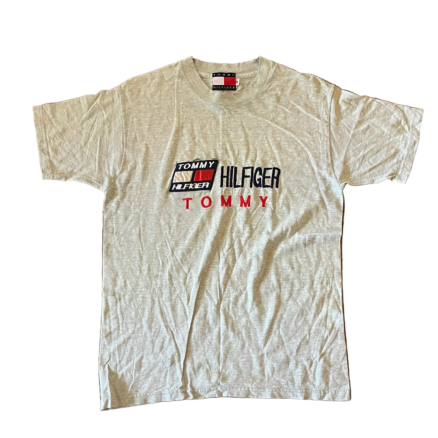 Tommy Hilfiger Embroidered Distressed Grey Tshirt - Small - 19" x 28"