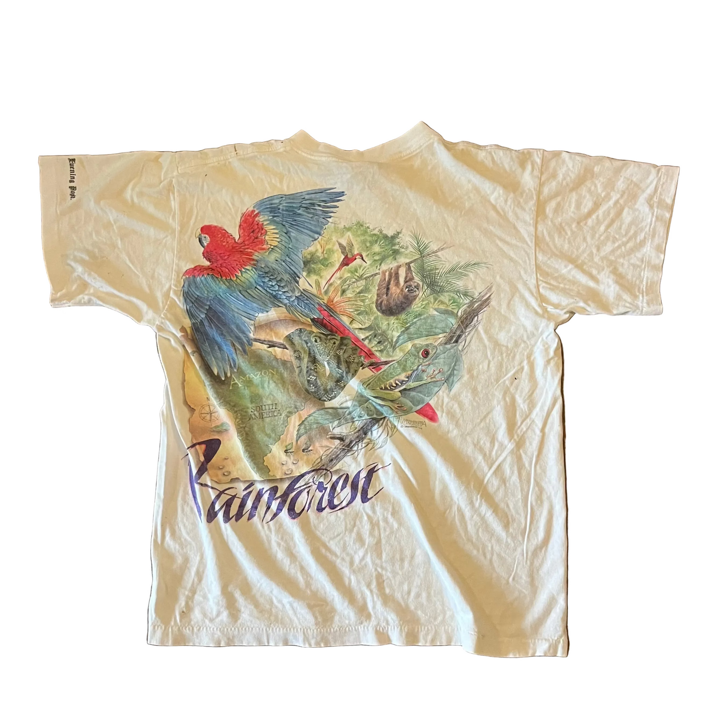 90’s Harlequin Rainforest Nature White Tshirt - Medium - 20” x 25”