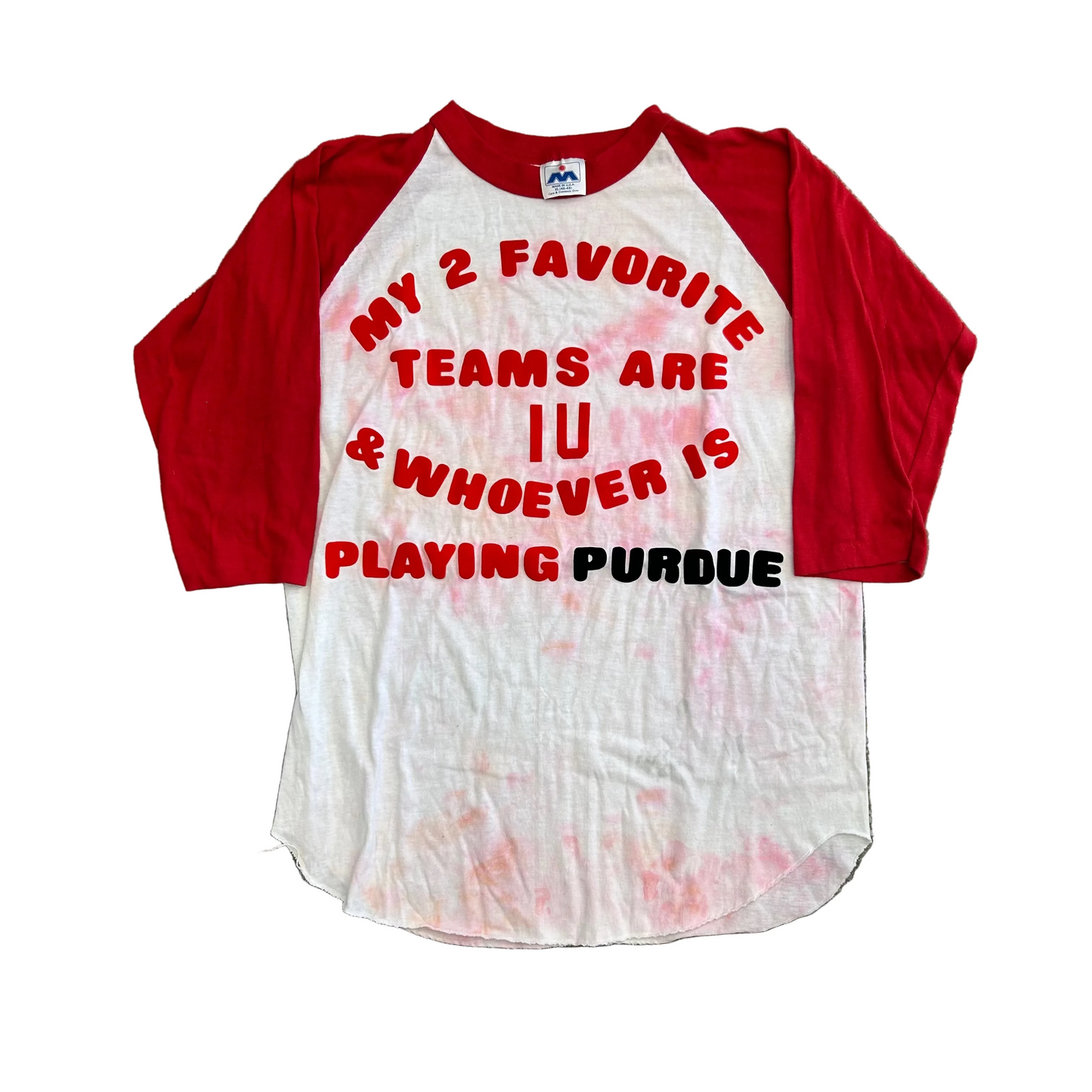 80/90's Murina Indiana University Red White Raglan Longsleeve Shirt - Medium - 20" x 28"