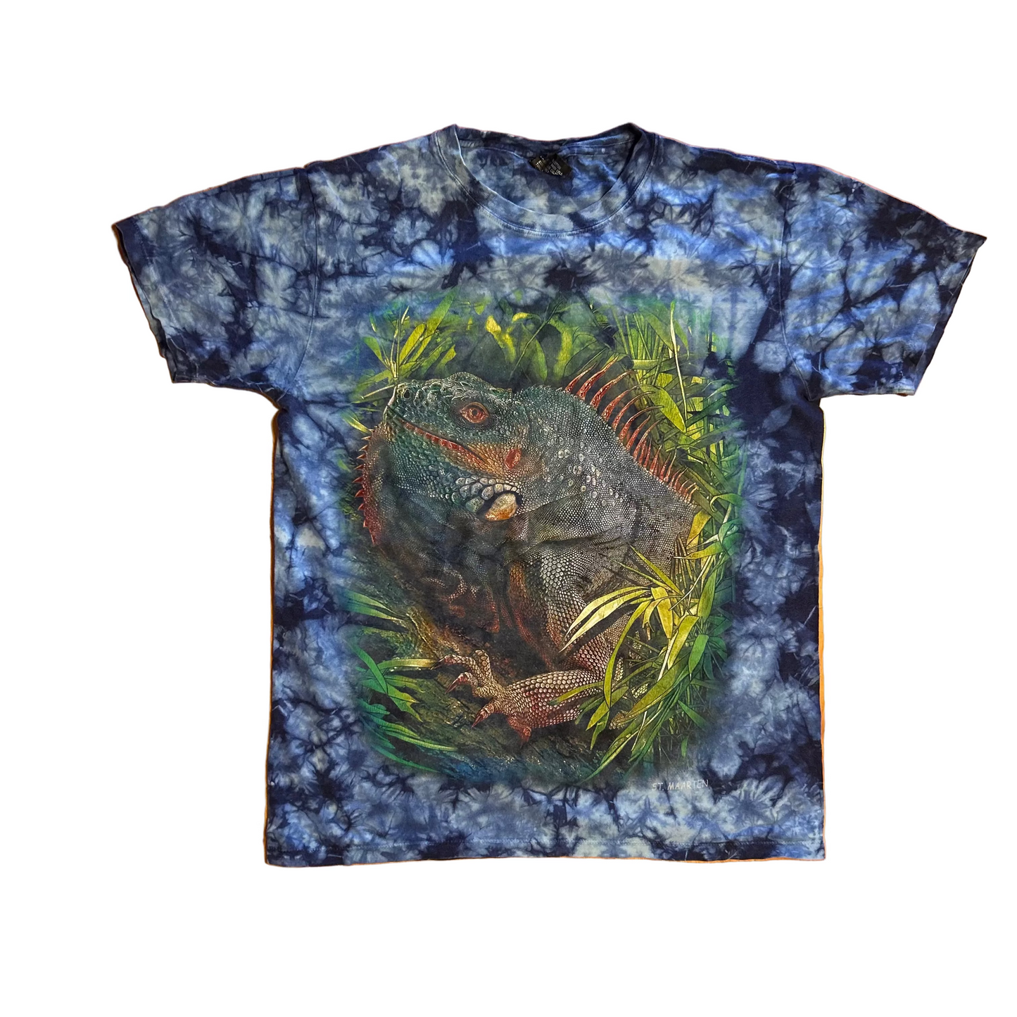 Caballo St Marten Blue Tie Dye Iguana Tshirt - Medium - 20.5" x 27"