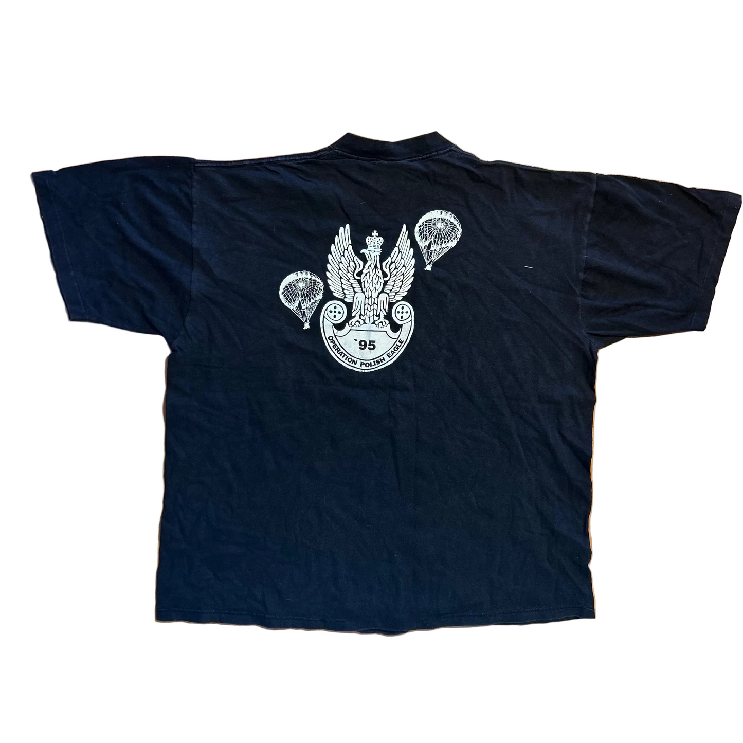 90's Soffee International Airborne Society Operation Polish Eagle Black Tshirt - XLarge - 24.5" x 28"
