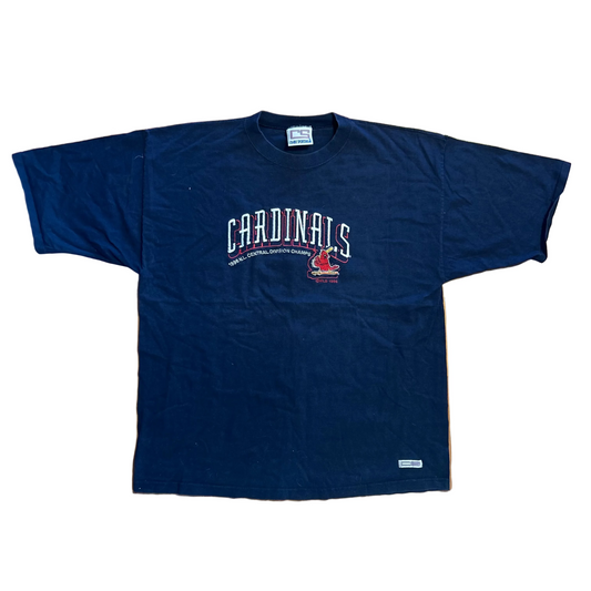 90's Crable Sportswear St Louis Cardinals MLB Division Champs Embroidered Navy Tshirt - XLarge - 24" x 30"