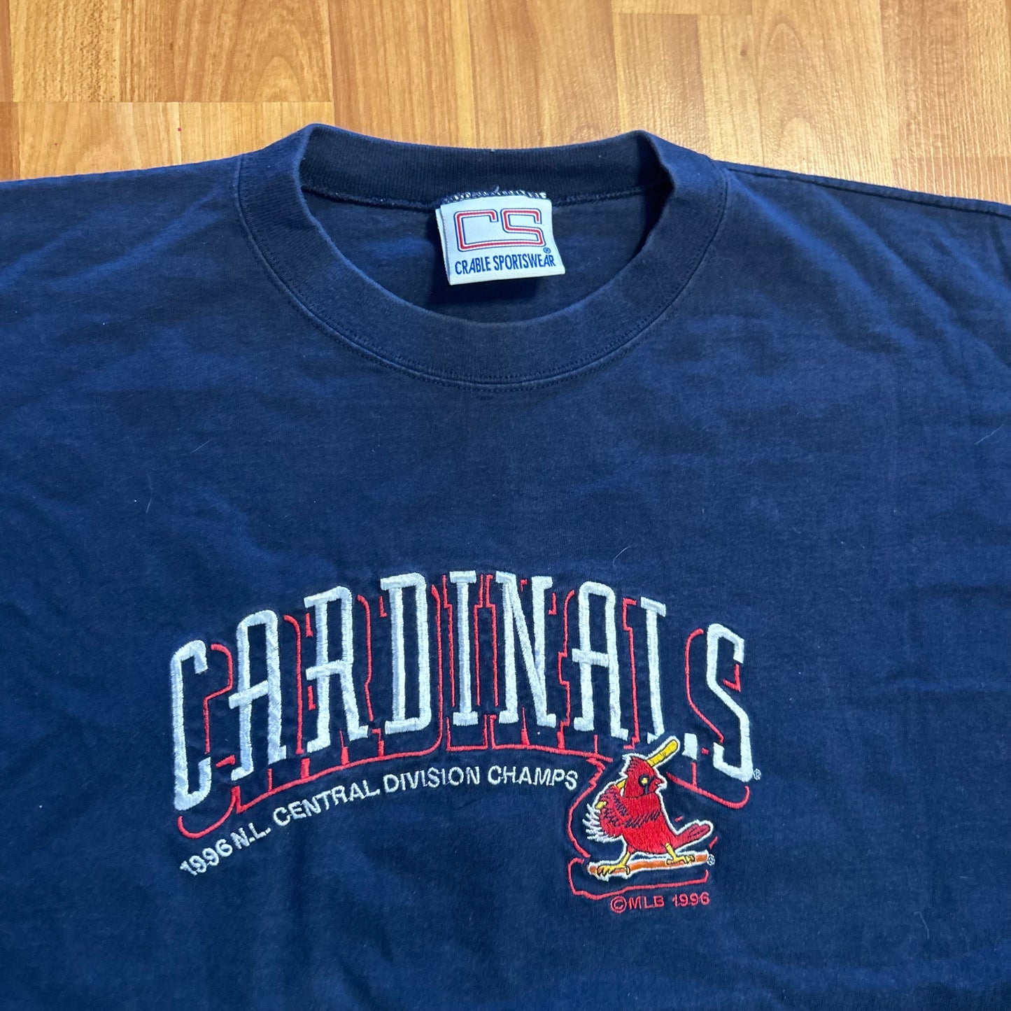 90's Crable Sportswear St Louis Cardinals MLB Division Champs Embroidered Navy Tshirt - XLarge - 24" x 30"