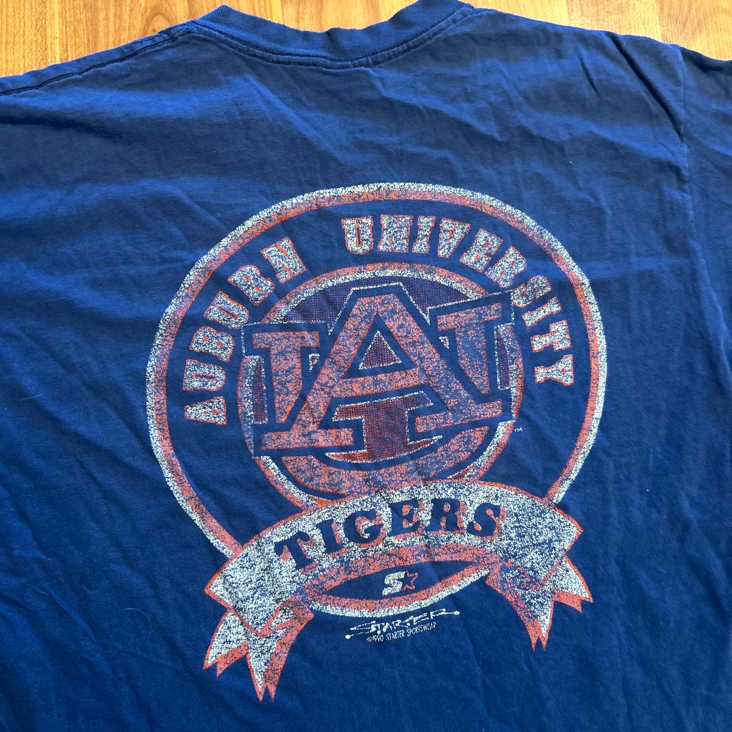 90's Starter Auburn Tigers College University Navy Tshirt - Large - 22" x 27"