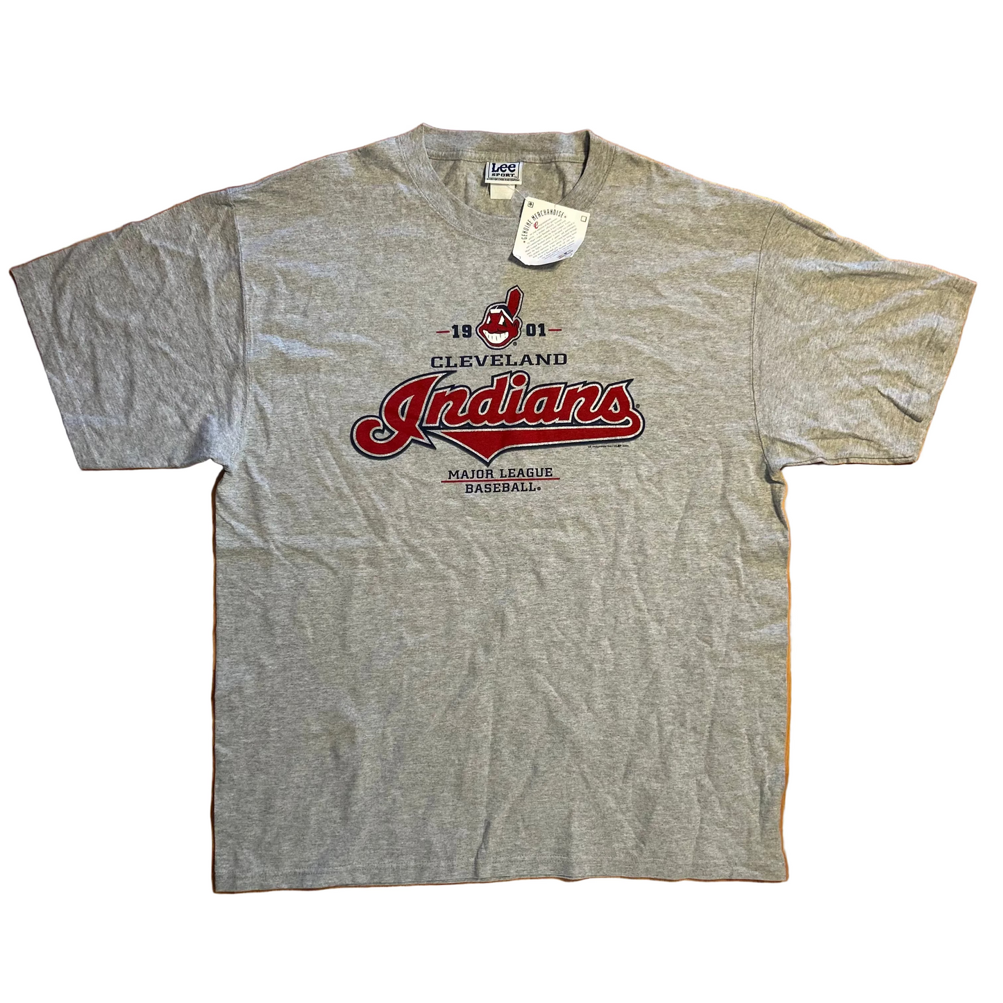 90's Lee Sport Grey NWT DS Brand New Cleveland Indians MLB Tshirt - XLarge - 25" x 32.5"