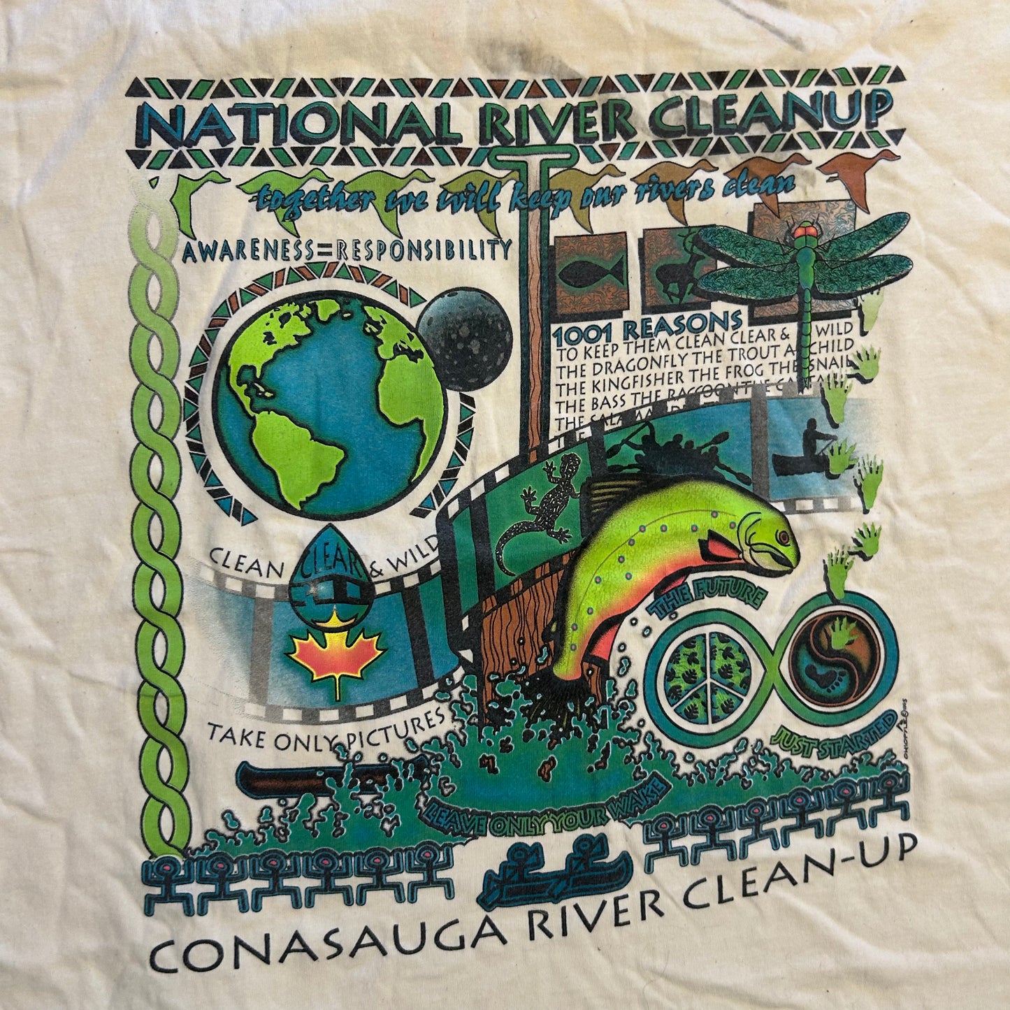 90's National River Cleanup White Tshirt - XLarge - 24" x 31"