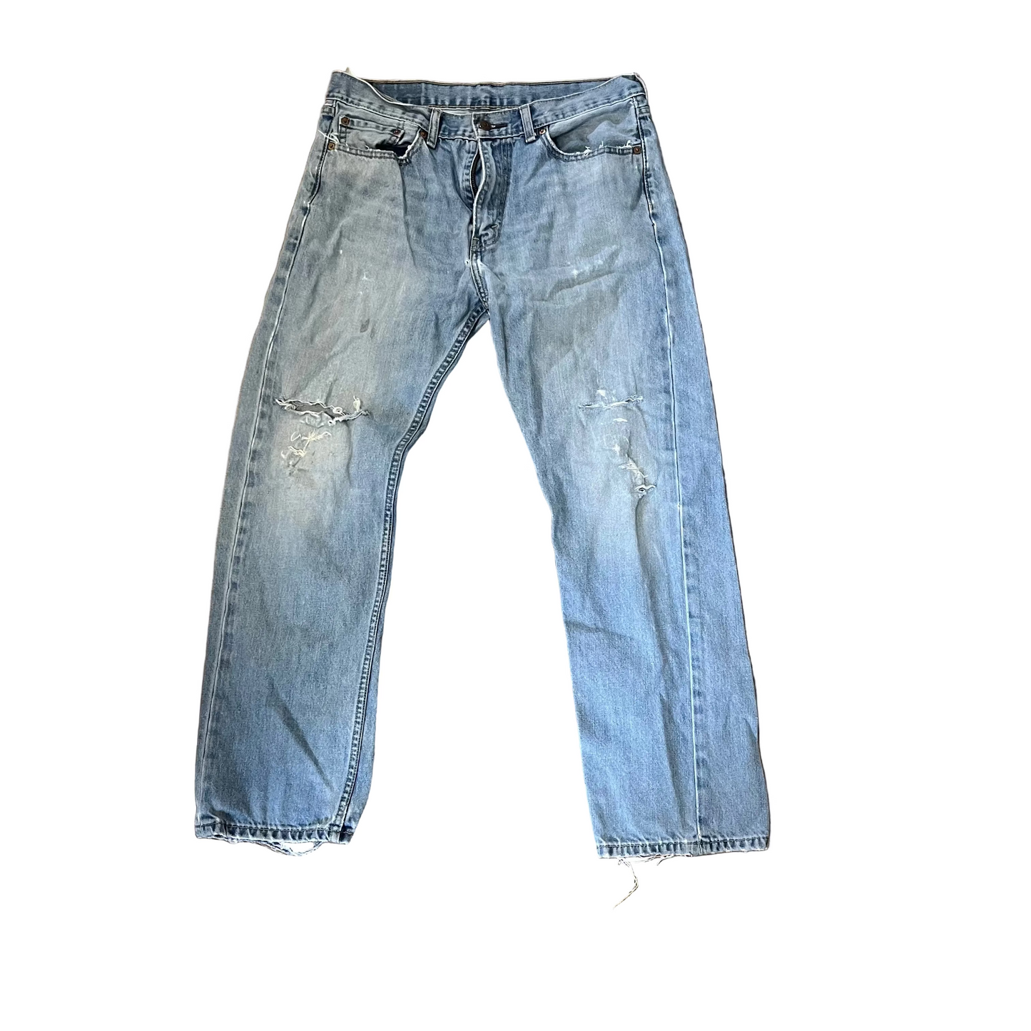 Levis 505 Distressed Denim Blue Jeans - 33" x 29.5"