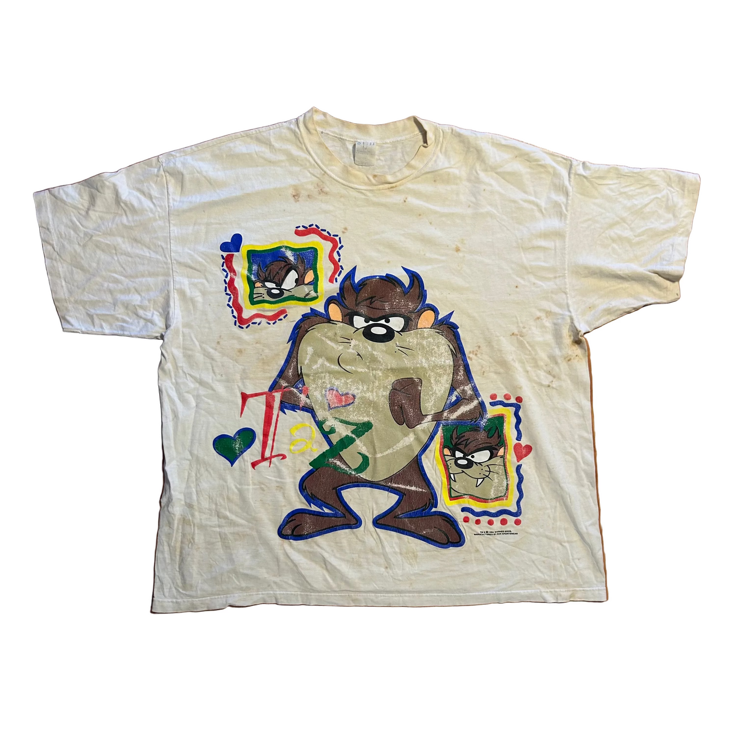 90's Warner Bros Tazmanian Devil White Distressed Tshirt - XLarge - 25" x 28"