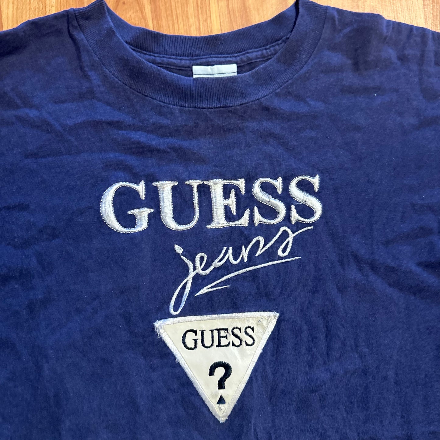 90's Guess Jeans Navy Blue Embroidered Tshirt - XLarge - 24" x 30"