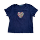 Karen Scott Flower Heart Navy Blue Tshirt - Large - 23" x 25.5"