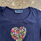 Karen Scott Flower Heart Navy Blue Tshirt - Large - 23" x 25.5"