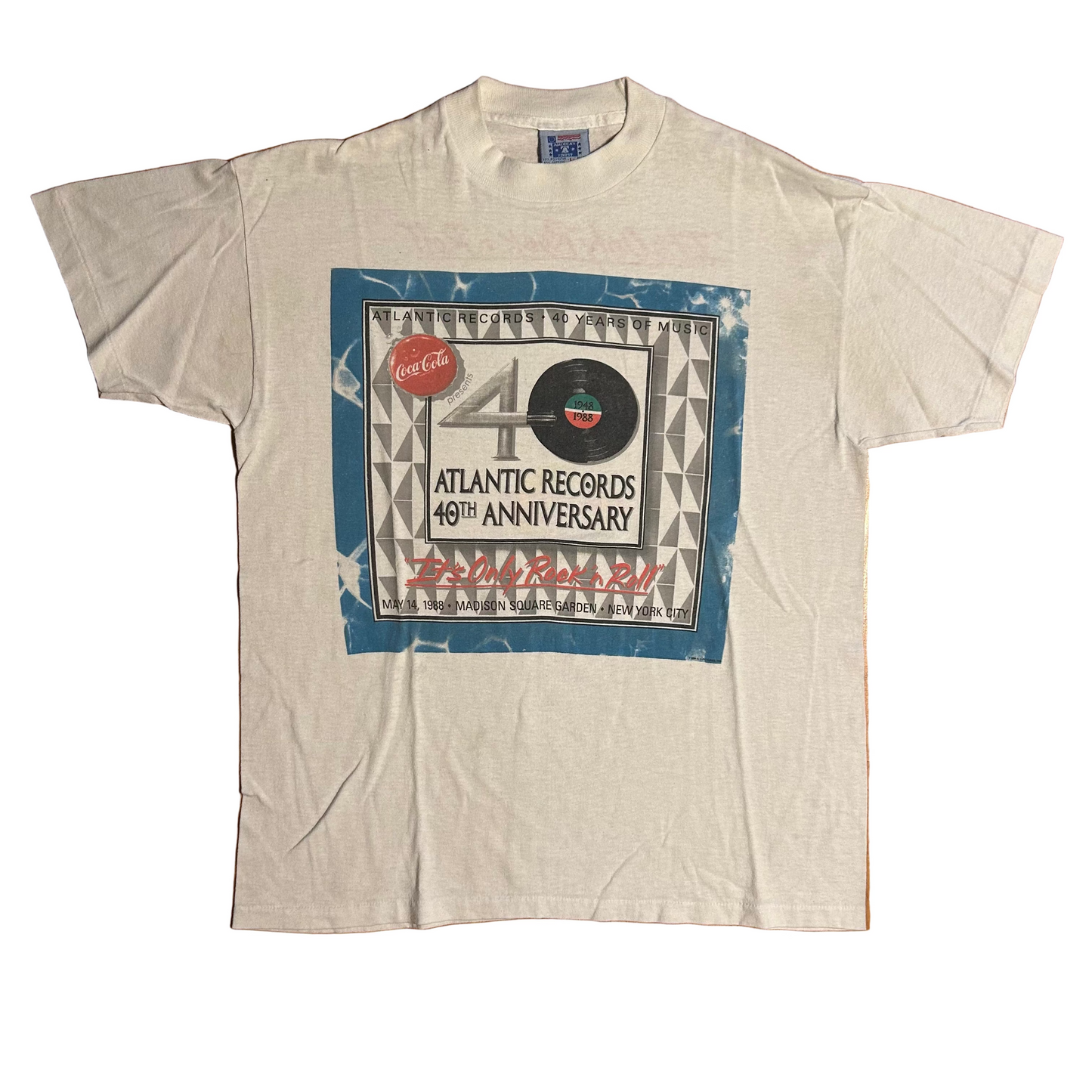 80's America's Finest Atlantic Records 40th Anniversary Music Band 1988 Rock N Roll Coca Cola White 50/50 Cotton Polyester Tshirt - Medium21" x 26.5"