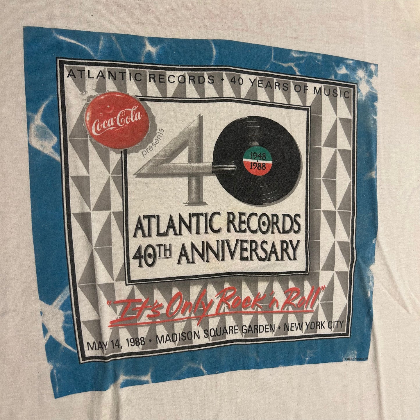 80's America's Finest Atlantic Records 40th Anniversary Music Band 1988 Rock N Roll Coca Cola White 50/50 Cotton Polyester Tshirt - Medium21" x 26.5"