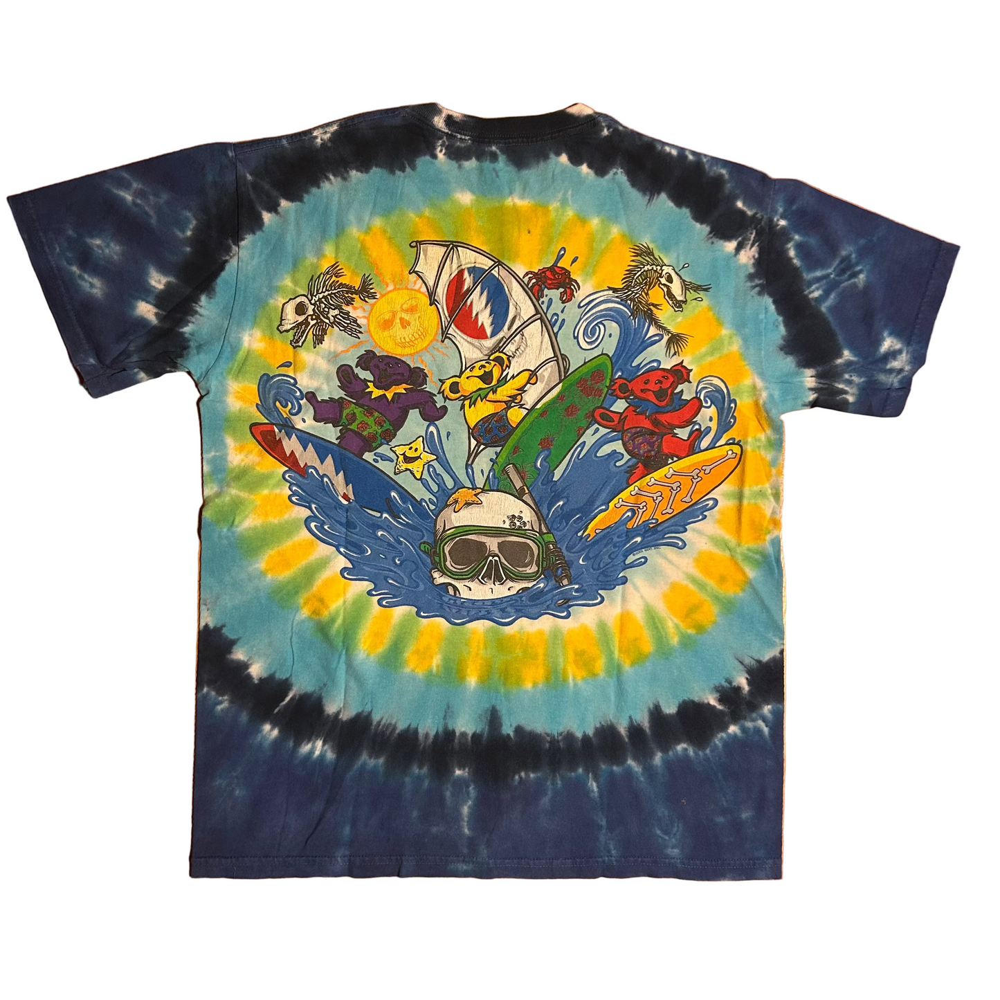 Liquid Blue Grateful Dead Summertime Tie Dye Dancing Bears Cotton Tshirt - Medium - 20" x 25"