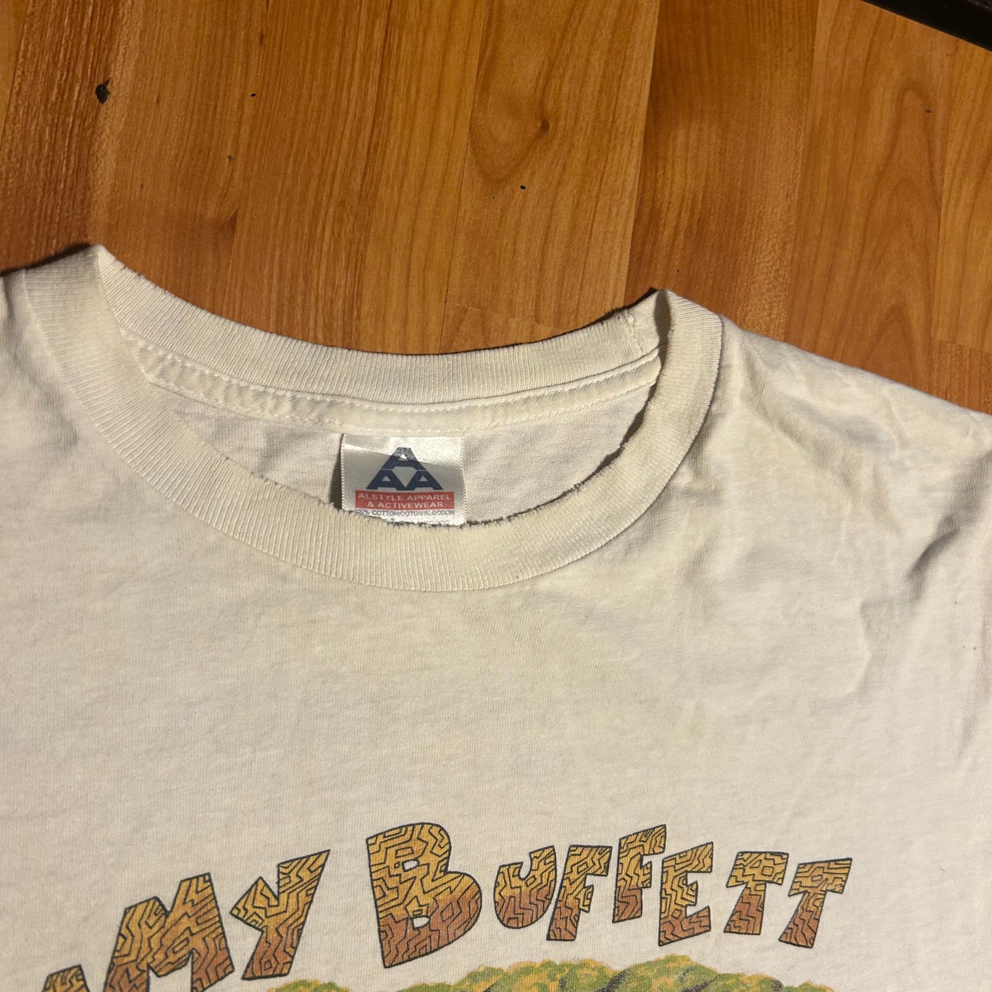 Alstyle Jimmy Buffett 2002 Far Side of the World Music Tour White Cotton Distressed Longsleeve Shirt - XLarge - 24" x 28"