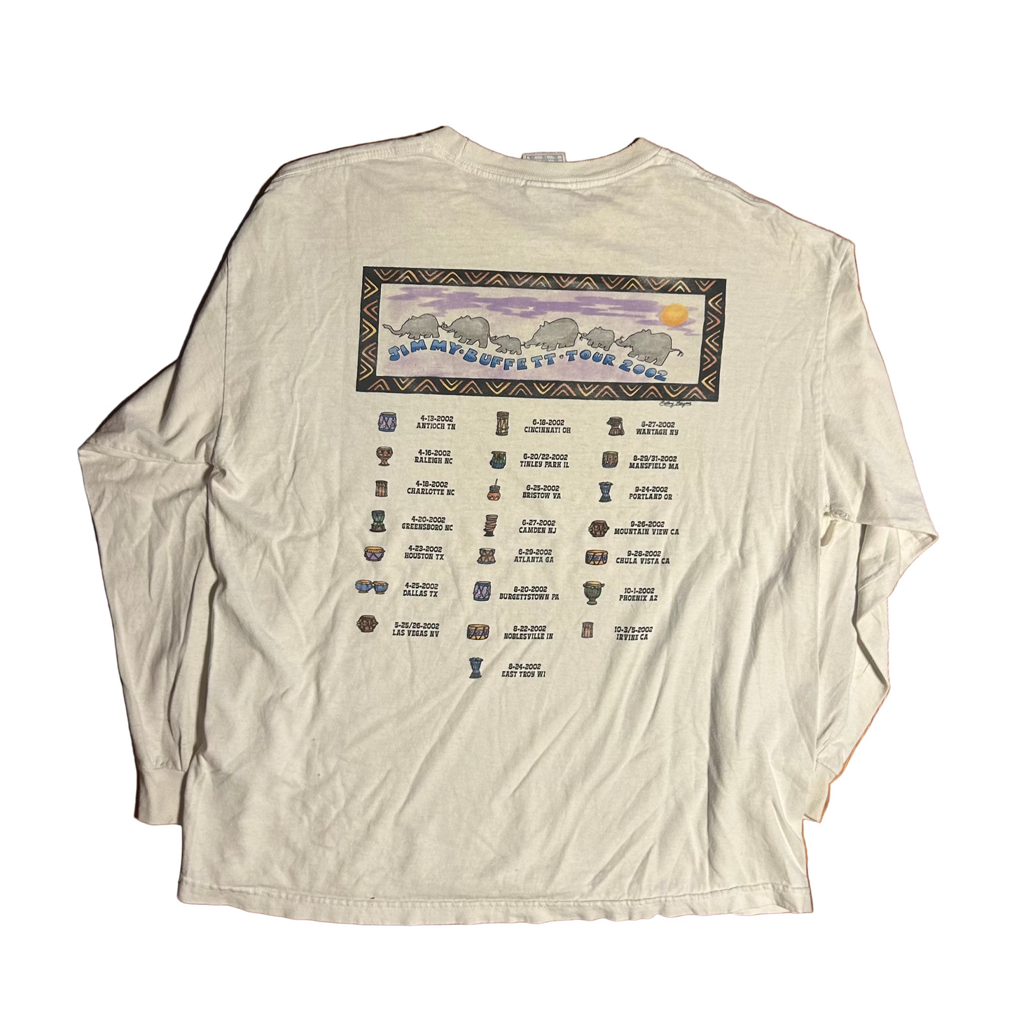 Alstyle Jimmy Buffett 2002 Far Side of the World Music Tour White Cotton Distressed Longsleeve Shirt - XLarge - 24" x 28"