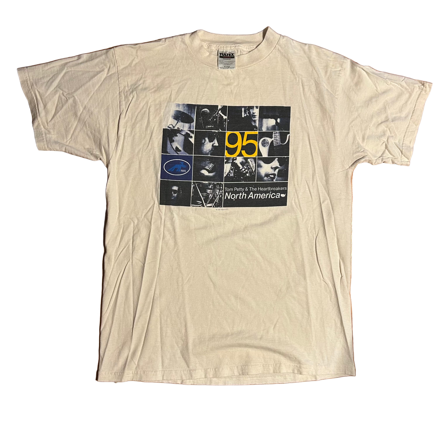 Tultex Tom Petty and the Heartbreakers 1995 Tour 19 Dogs with Wings White Yellow Tshirt - Large - 22.5" x 31"