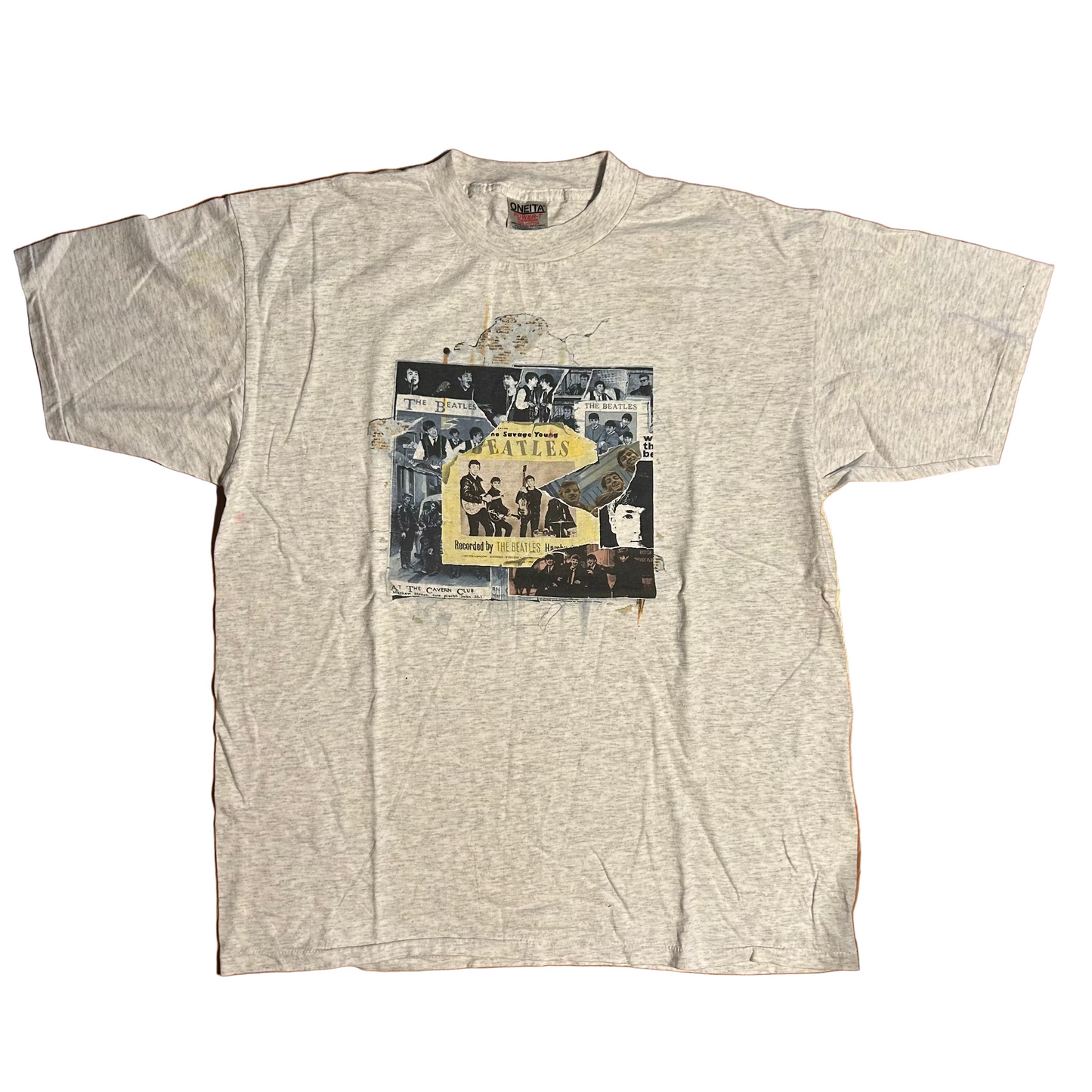 90's Oneita Power Tee The Beatles 1995 Apple Corps Grey Cotton Tshirt - XLarge - 25" x 30.5"