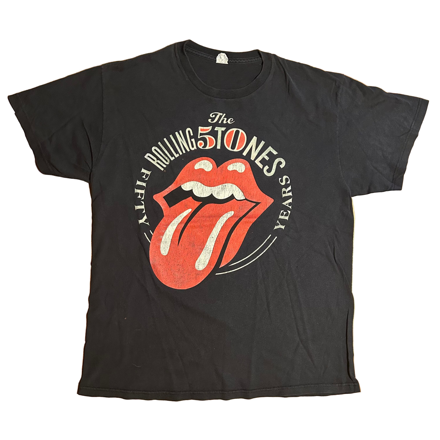 Delta Pro Weight The Rolling Stones 50 Years Black Faded Grey Cotton Tshirt - Large - 22" x 28"