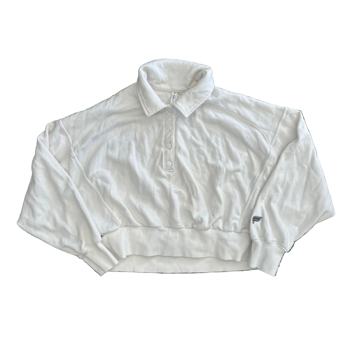Fabletics White Quarter Button Up Collared Sweatshirt - Cropped XLarge - 24" x 18"