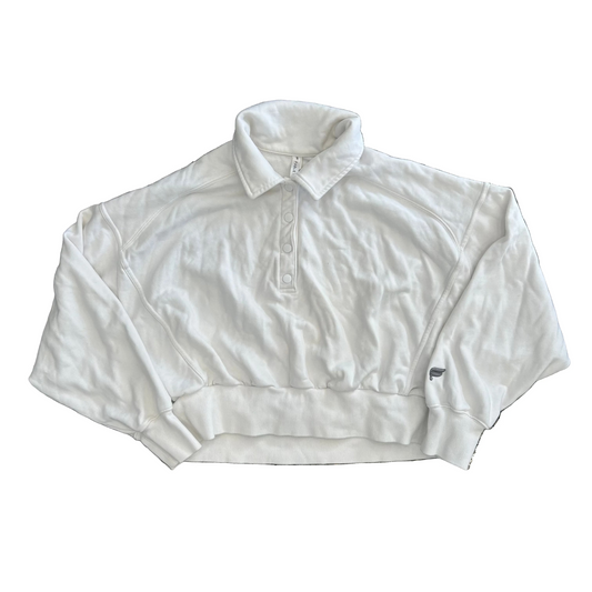 Fabletics White Quarter Button Up Collared Sweatshirt - Cropped XLarge - 24" x 18"
