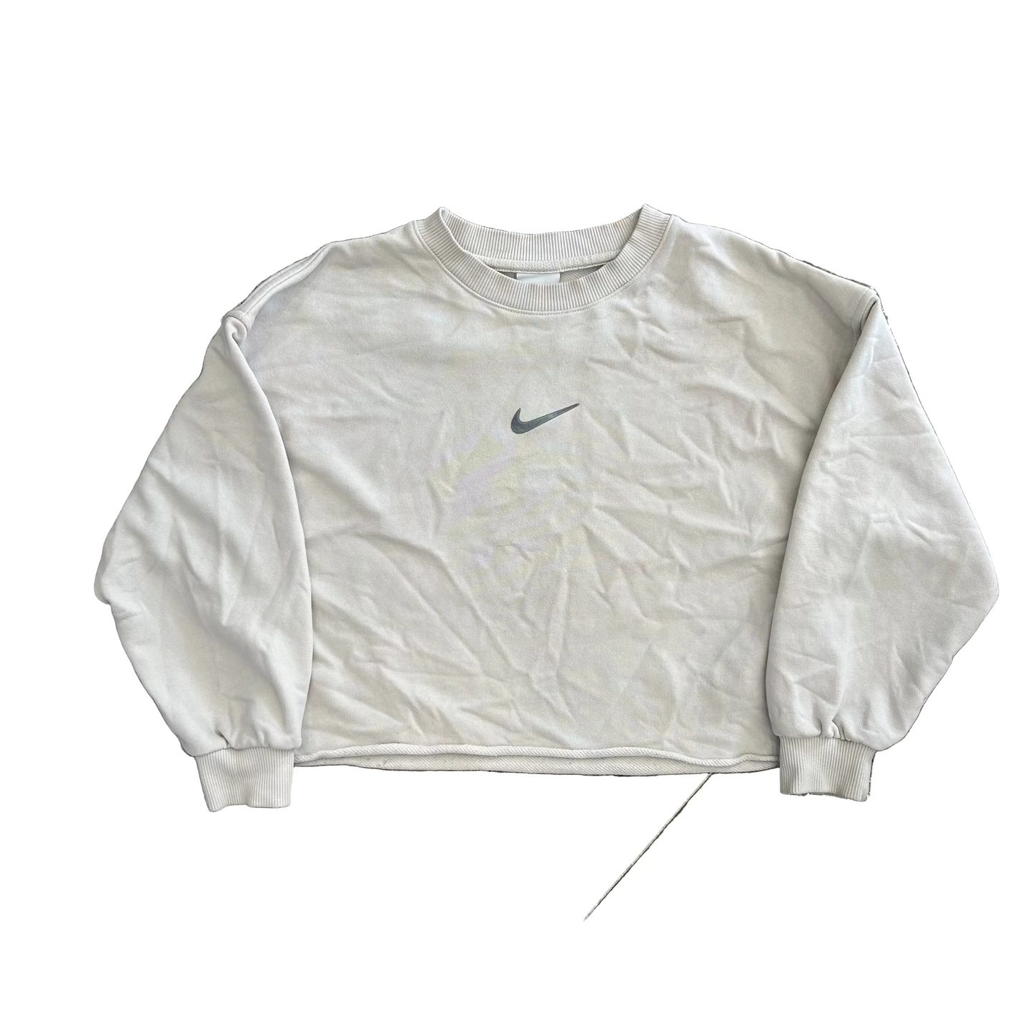 Nike White Cream Center Swoosh Crewneck Sweatshirt - Cropped Small - 19" x 17"