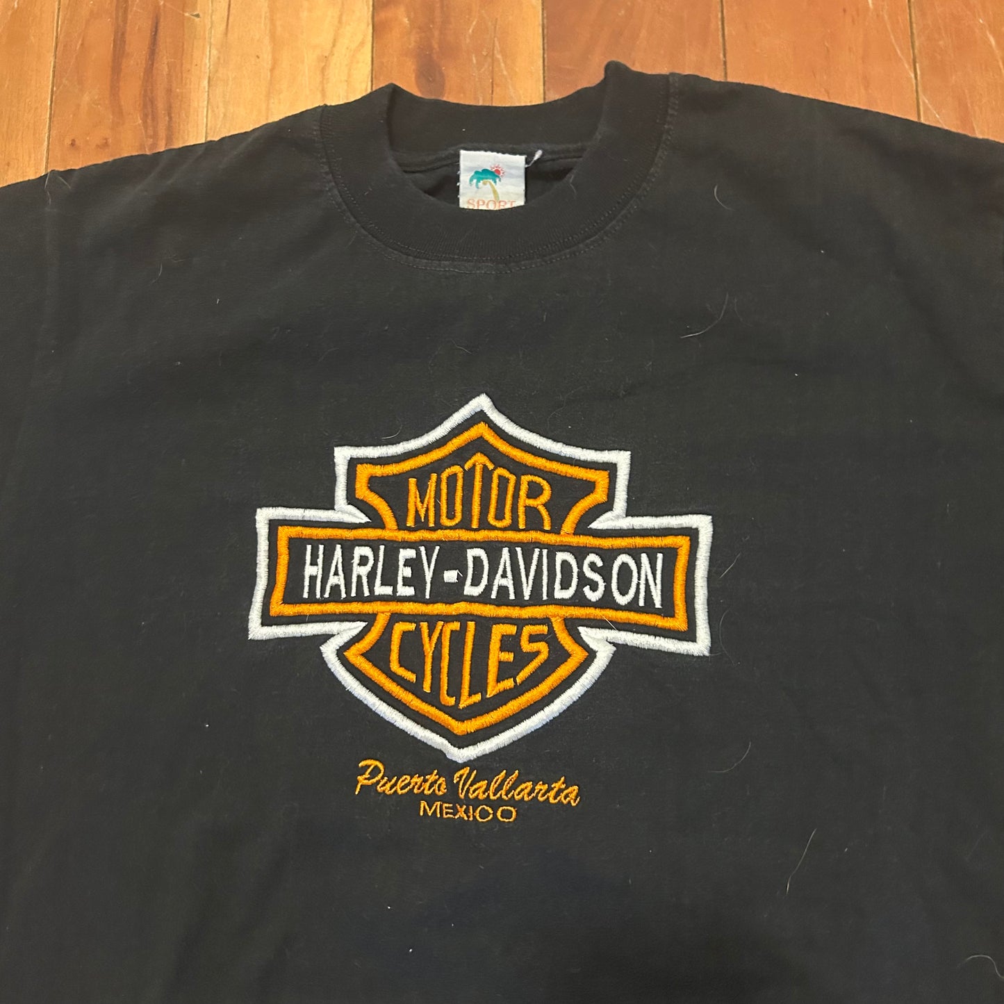 90's Harley Davidson Motorcycles Black Embroidered Mexico Tshirt - Medium - 20" x 28.5"
