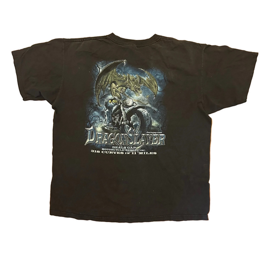 Anvil Deal's Gap Dragon Slayer Motorcycle Black Faded Tshirt - XLarge - 24" x 28"