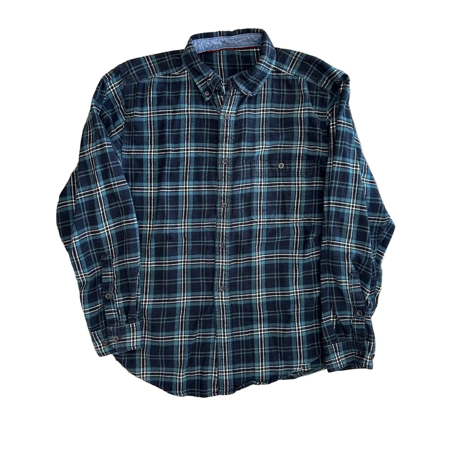 Blue Green Button Down Flannel - XLarge - 24" x 28"