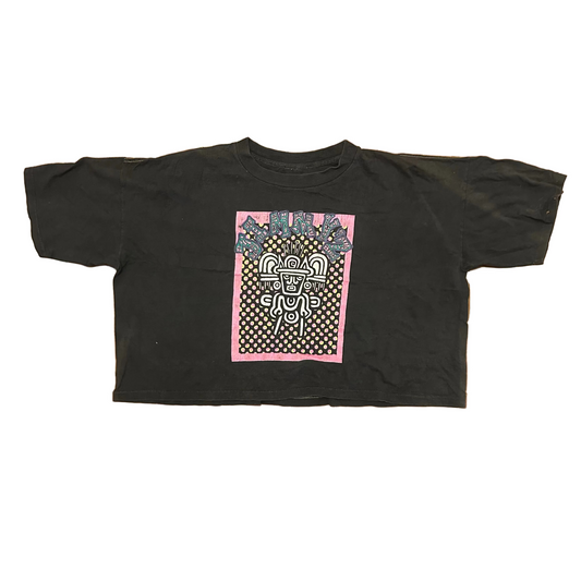 80/90's Jimmy'z Cropped Black Faded Tshirt - XLarge - 26" x 19"