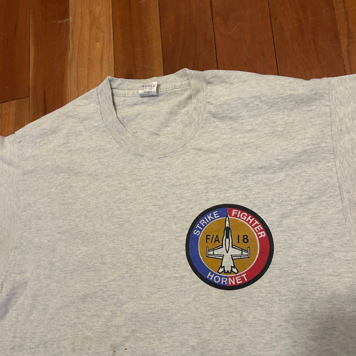 90's FOTL Strike Hard Strike Deep FA18 Hornet Plane Grey Tshirt - Large - 23" x 30"
