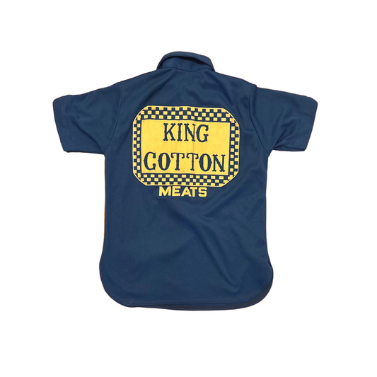 70/80's King Cotton Meats Blue Zip Up Collared Shirt - Small - 18" x 25"