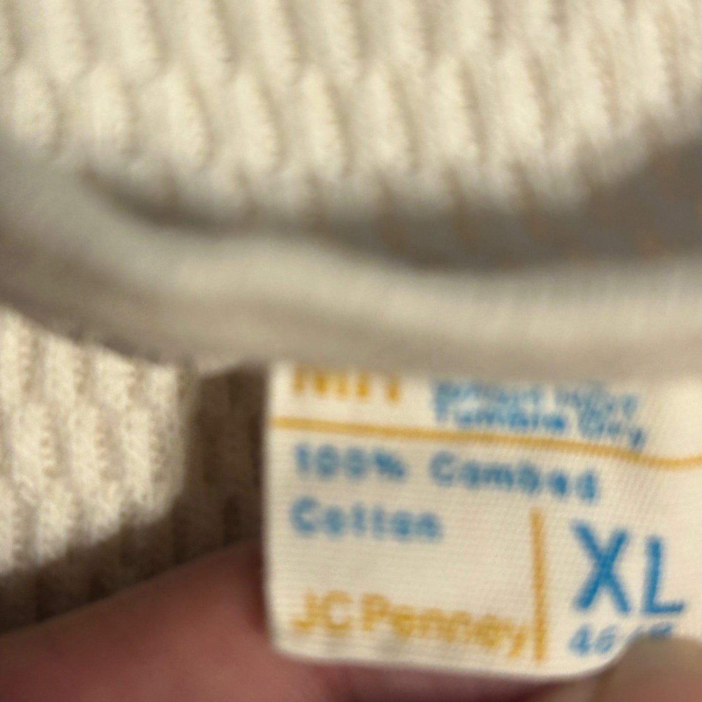 70/80's JCPenney Combed Cotton White Waffle knit Thermal Longsleeve Shirt - Small - 18.5" x 27"