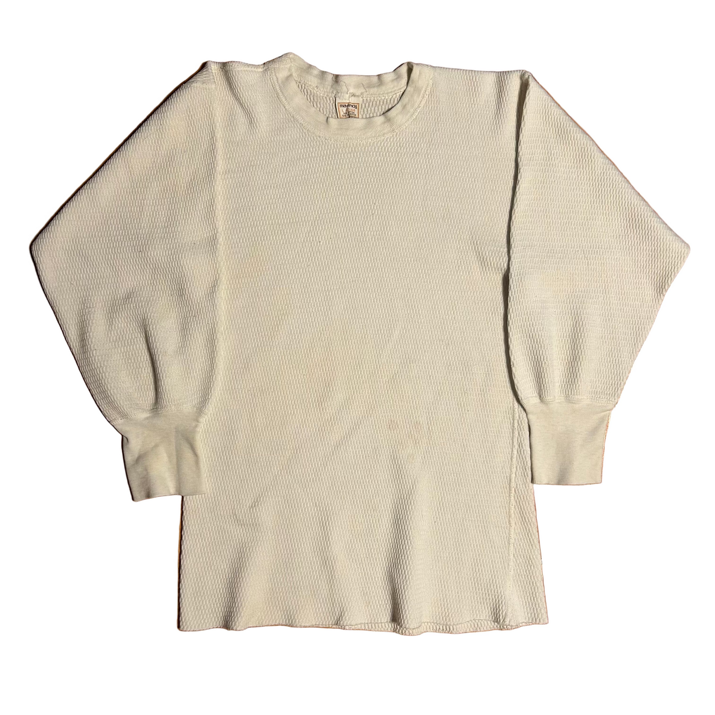 80's Maverick White Waffle Knit Thermal 50/50 Cotton Polyester Longsleeve Shirt - XSmall - 16" x 24"