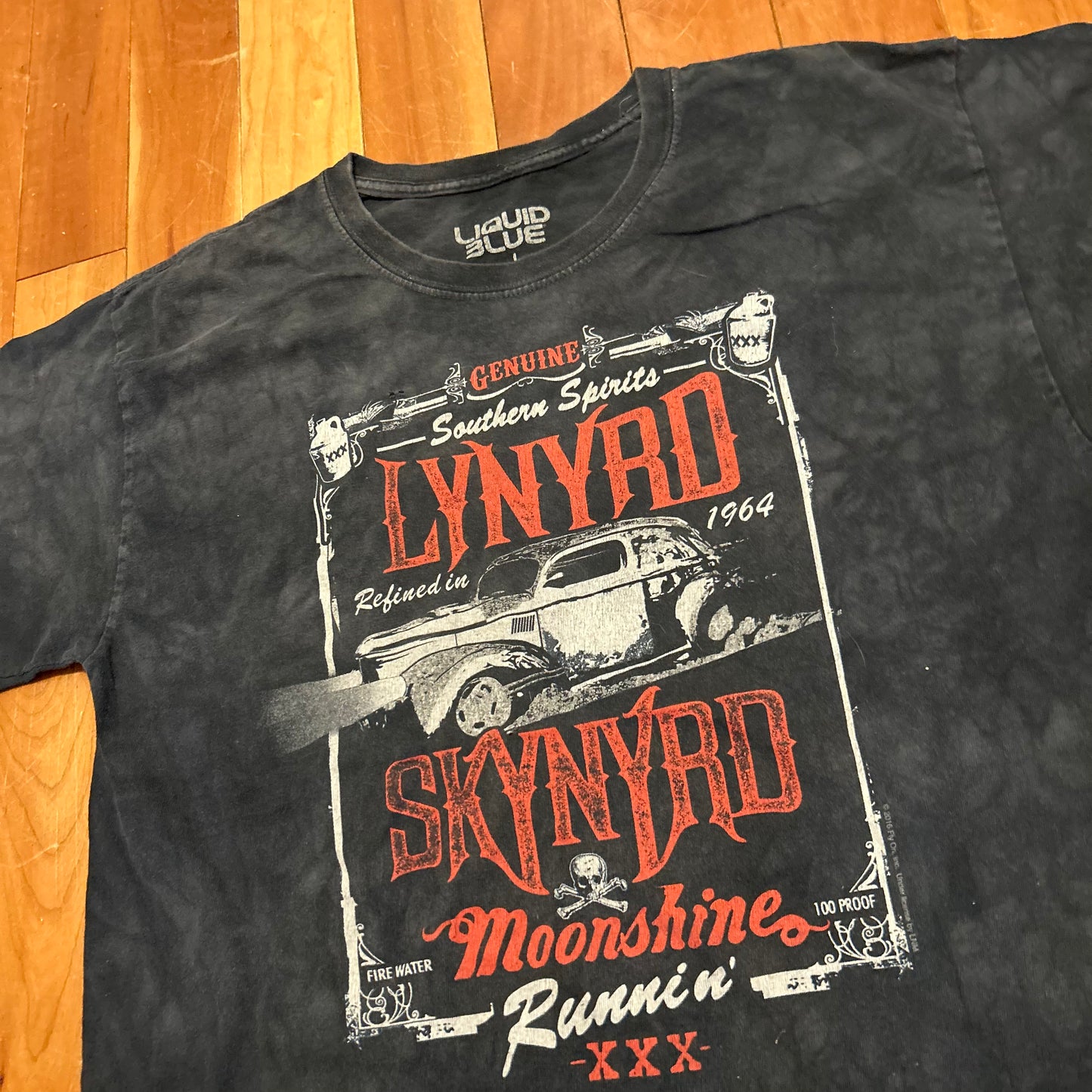 Lynrd Skynrd Moonshine Runnin Liquid Blue Grey Black Tie Dye Shirt - Medium - 21" x 28.5"