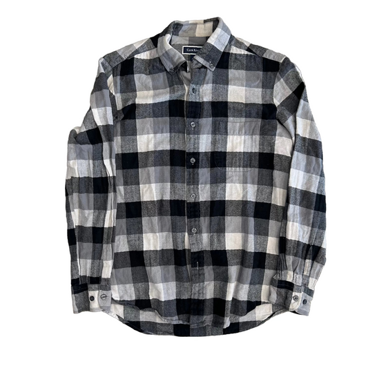 Club Room Black White Grey Button Down Flannel Shirt - Large - 22" x 28"