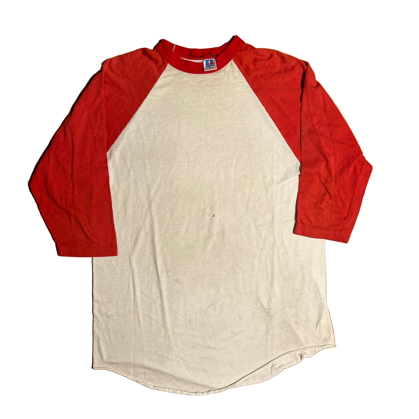 80's Russell Athletics Blank Red Raglan Baseball Shirt - Medium - 20" x 29"
