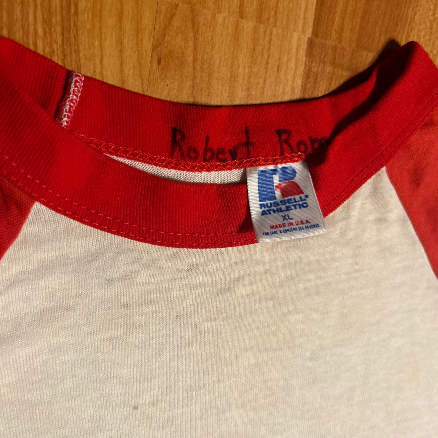 80's Russell Athletics Blank Red Raglan Baseball Shirt - Medium - 20" x 29"