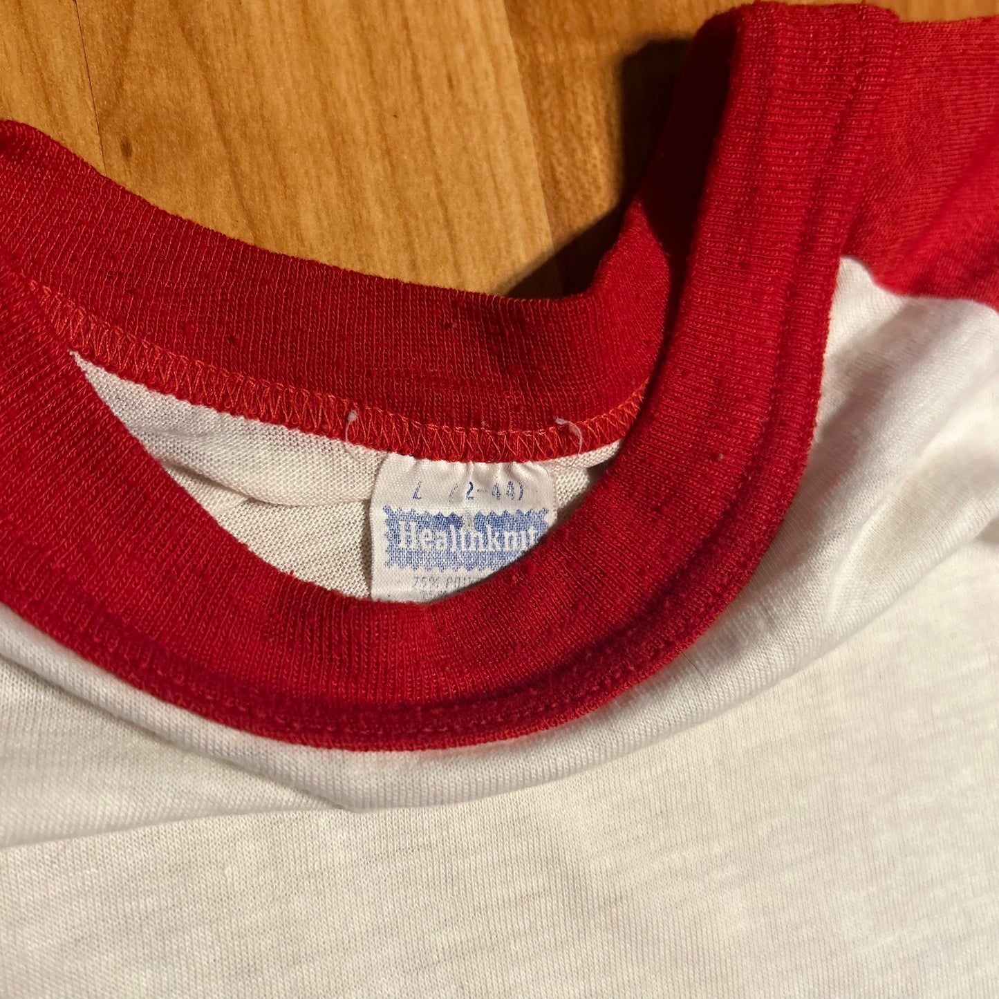 80's Healthknit Blank Red Raglan Baseball Shirt - Small - 19" x 24"